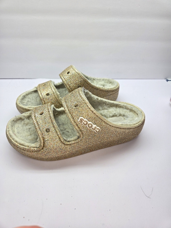 CROCS Shoes - Crocs Women's Fuzzy Lined Slide Sandals Gold Glitter Size 8